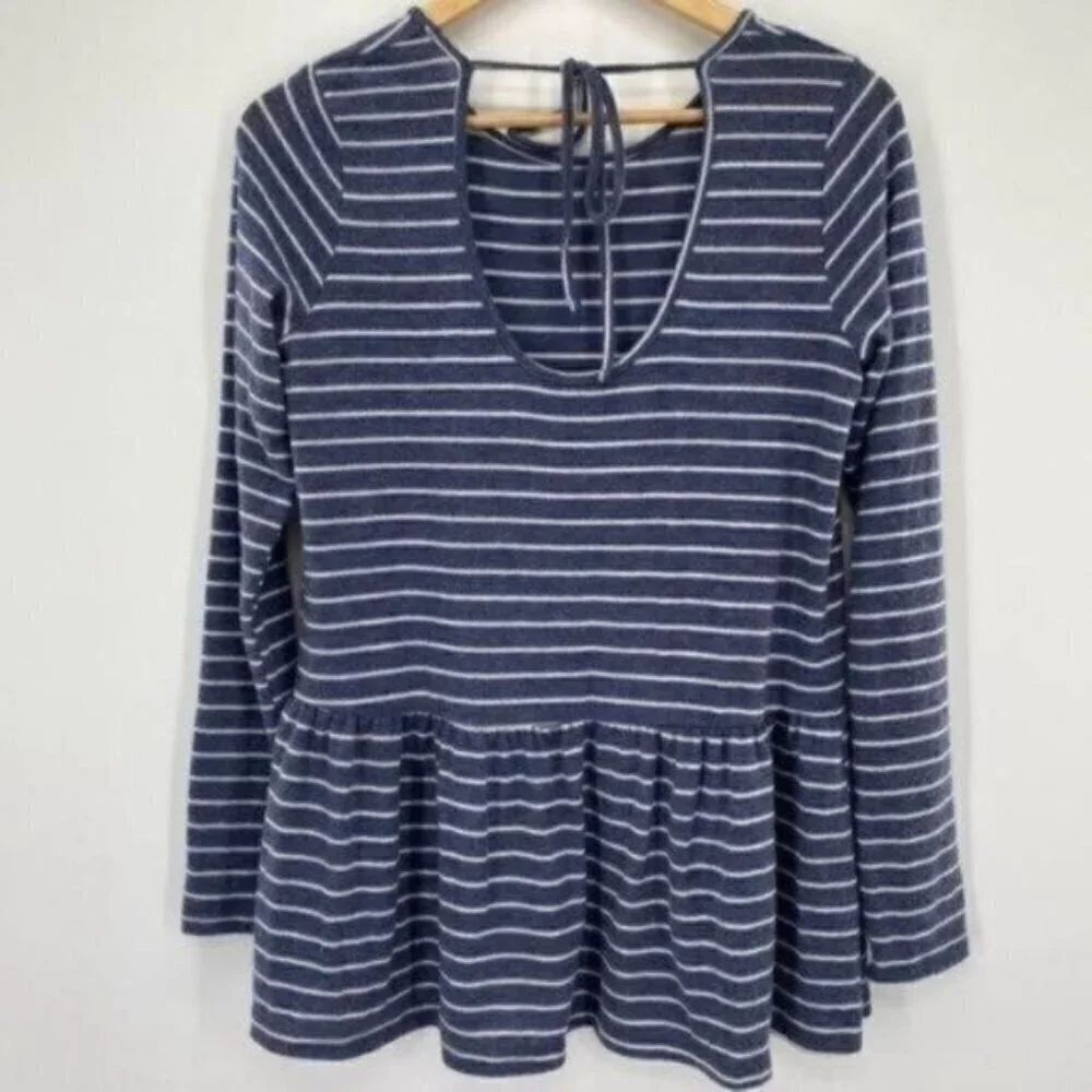 Modcloth Peplum Top Blue White Striped Knit - Picture 2 of 11